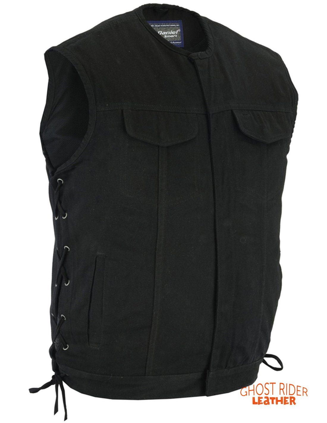 Denim Motorcycle Vest - Men's - Upgraded Gun Pockets - Up To 12XL - DM978-DS