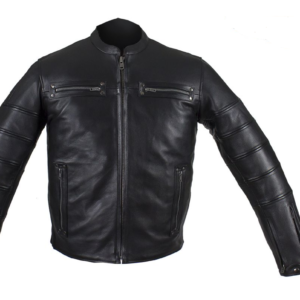 Black Pleated Racer Leather Jacket with Concealed Carry Pockets - SKU MJ828-DL