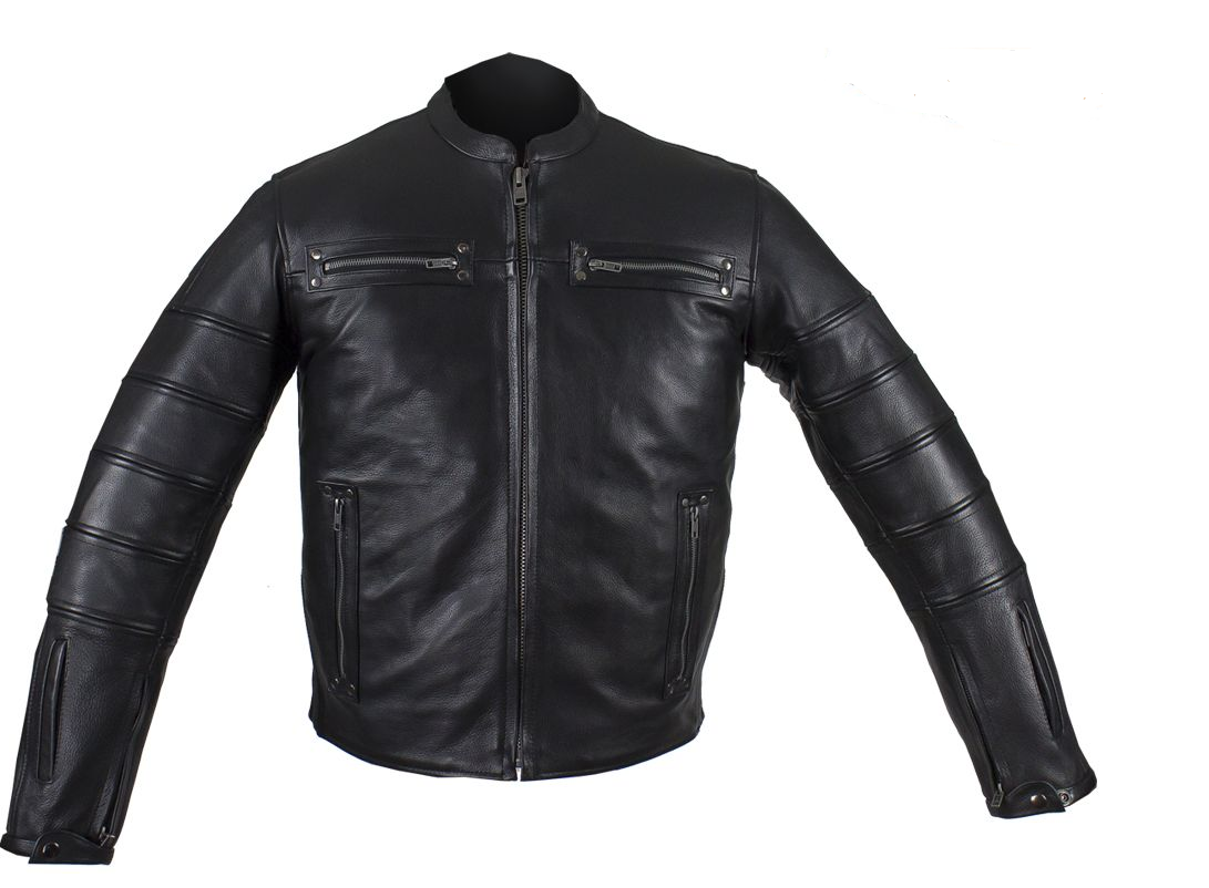 Black Pleated Racer Leather Jacket with Concealed Carry Pockets - SKU MJ828-DL