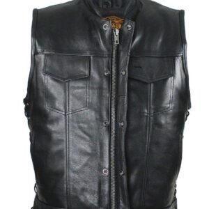 Leather Motorcycle Vest - Men's - Up To Size 64 - Club - MV9320-ZIP-11-DL