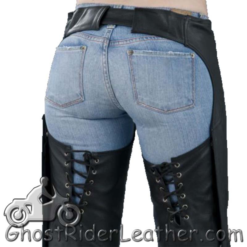 Women's Low Rise Leather Chaps - Premium Naked Leather - C1003-DL