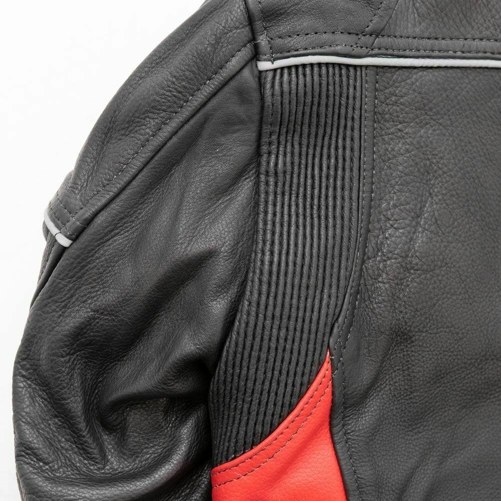 First Manufacturing Company Mens PowerSports Leather Racing Jacket - Red and Black - AT-1104-RED-FM