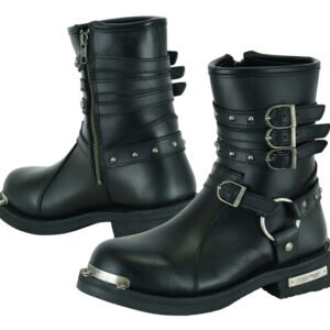 Leather Motorcycle Boots - Women's - Black - Side Zippers - DS9767-DS