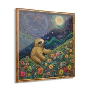 Bamboo Weaved Sloth in Wildflowers on a Starry Night - Acrylic Prints (French Cleat Hanging) 