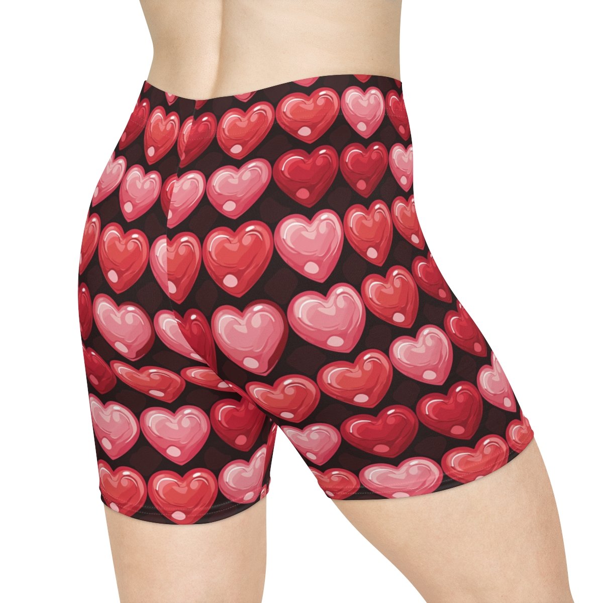 Doodle Hearts - Pink Red on Black - Women's Biker Shorts Doodle Hearts - Pink Red on Black - Women's Biker Shorts