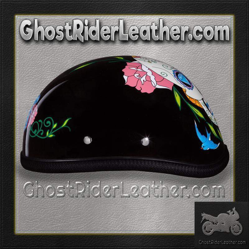 Novelty Motorcycle Helmet - Diamond Sugar Skull - Eagle Shorty - 6002DS-DH