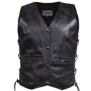 Leather Motorcycle Vest - Women's - Side Laces - LV411-SS-DL