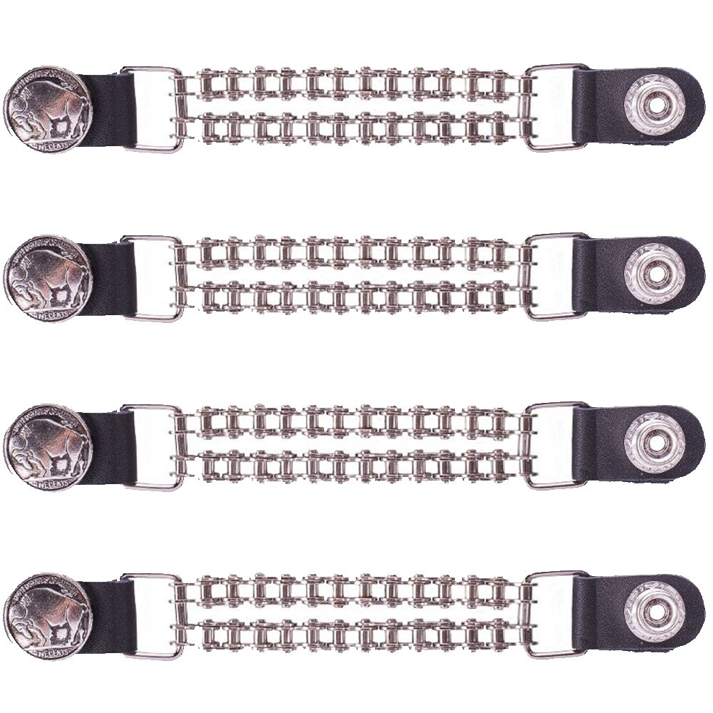 Set of Four - Buffalo Nickel Vest Extenders - Chrome Motorcycle Chain - AC1052-BC-DL