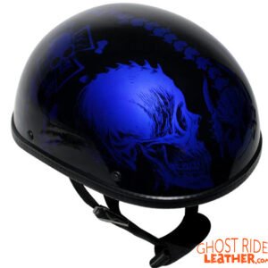 Novelty Motorcycle Helmet - Gloss Blue Horned Skeletons - H401-D5-BLUE-DL