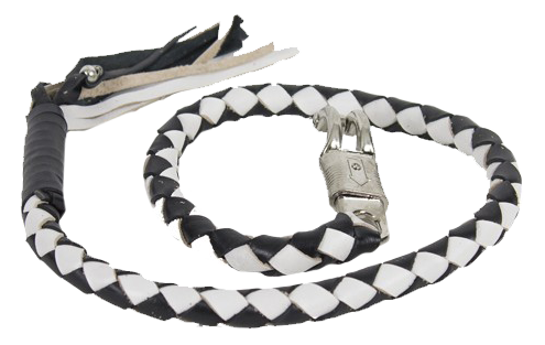 2 Inch Fat Get Back Whip in Black and White Leather - 42 Inches Long - SKU GBW7-11-T1-DL