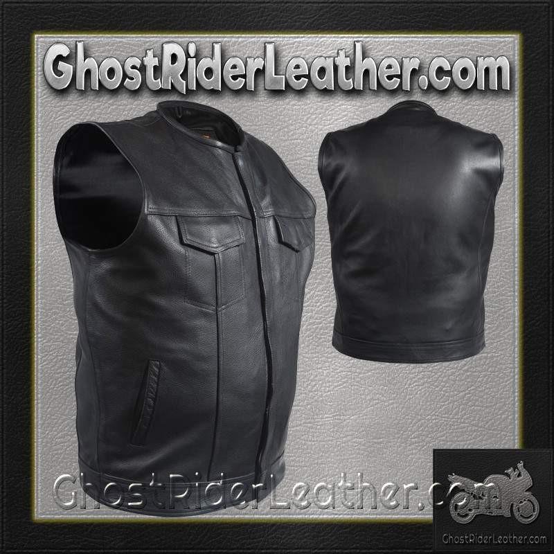 Leather Motorcycle Vest - Men's - Club - Short Collar - MV8007-DL