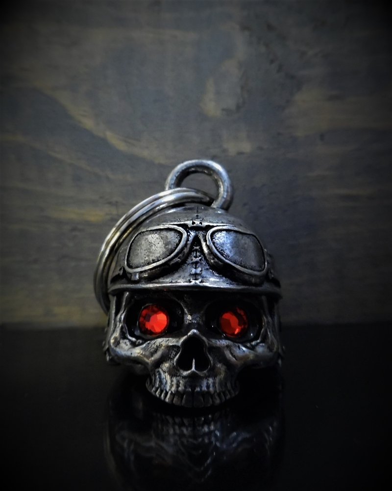 Motorcycle Helmet Skull Diamond - Pewter - Motorcycle Gremlin Bell - Made In USA - SKU BB76-DS