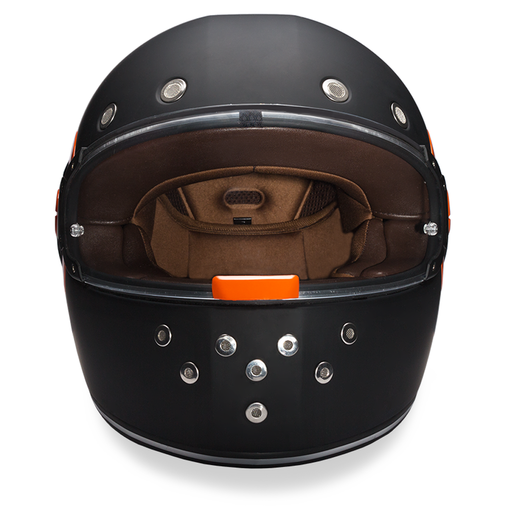 DOT Motorcycle Helmet - Daytona Retro - Dull Black - Full Face - Orange Accents - R1-O-DH