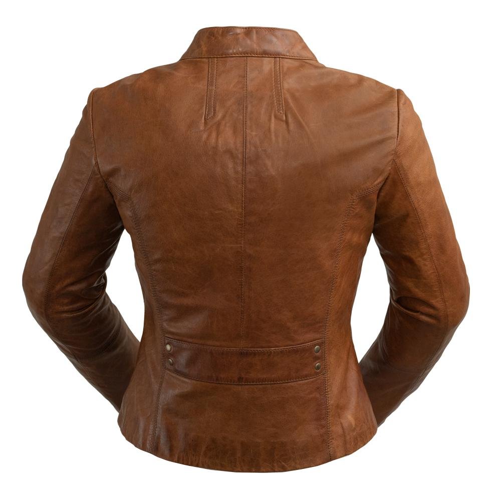 Rexie - Women's Leather Motorcycle Jacket - Sangria - Navy Blue - Dark Cognac - WBL1383-WB