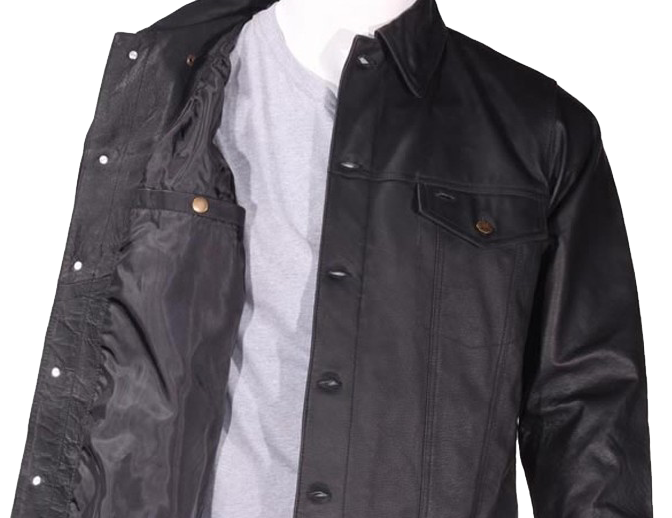 Men's Leather Shirt Jacket with Button Closure - MJ778-DL