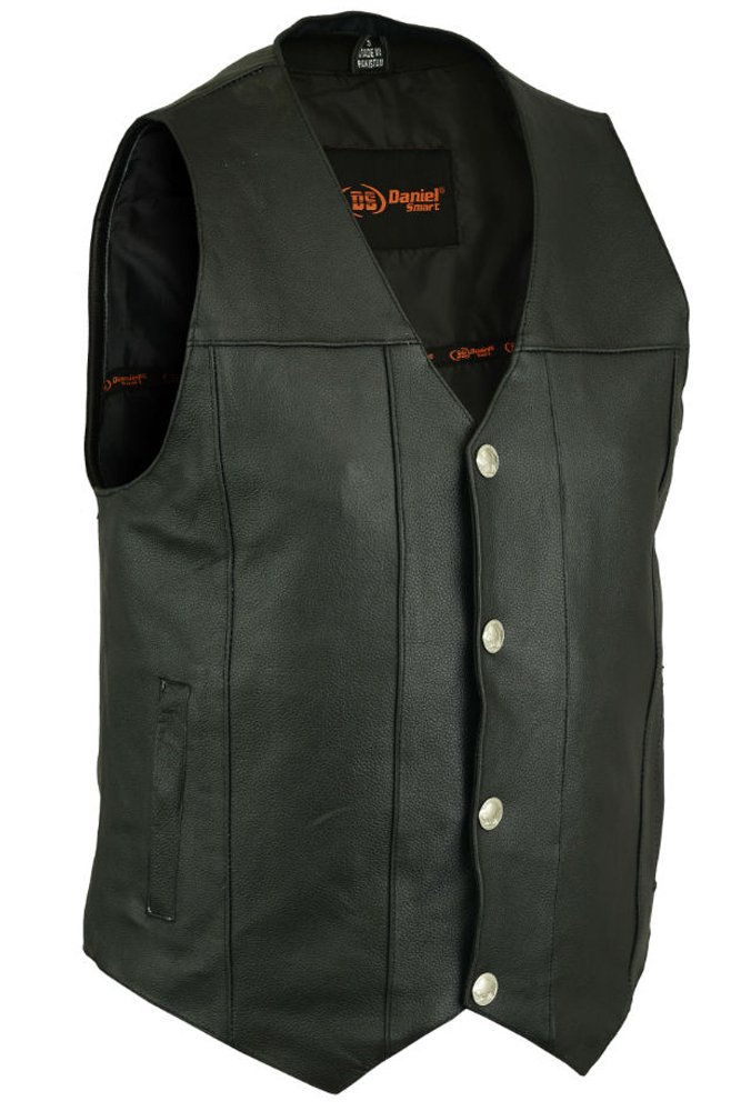 Leather Motorcycle Vest - Men's - Gun Pockets - Buffalo Nickel Snaps - Up To 8XL - DS141-DS