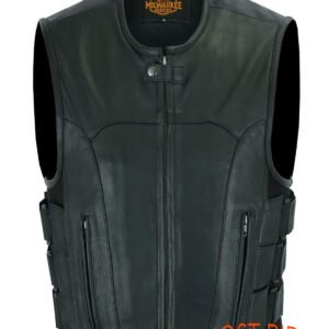 Leather Motorcycle Vest - Men's - Up To Size 5XL - Tactical - SWAT - MR-MV315-11-DL