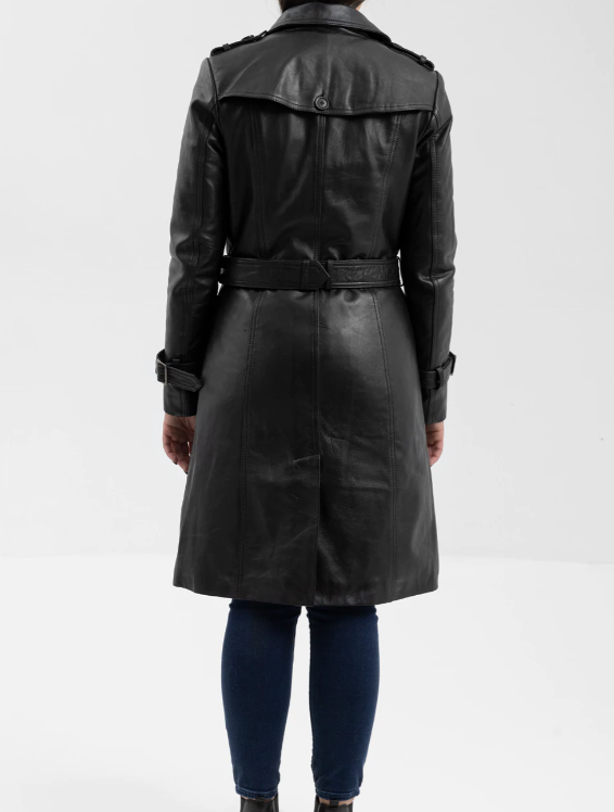 Black Leather Trench Coat - Women's - Olivia - WBL3071-FM