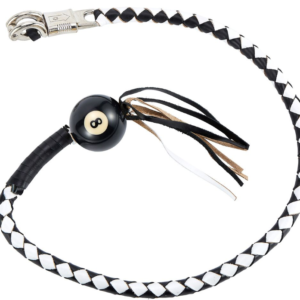 Get Back Whip - Black and White Leather - With Black 8 Ball - 42 Inches - SKU GBW7-BALL8-DL
