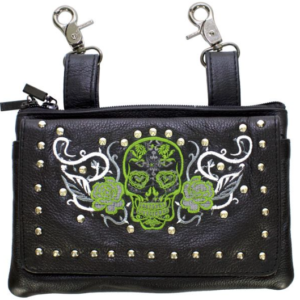 Leather Belt Bag - Lime Green - Sugar Skull Roses - Handbag - BAG35-EBL14-LIME-DL