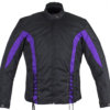 Ladies Textile Racing Jacket In Black and Purple - SKU LJ266-CCN-PURP-DL