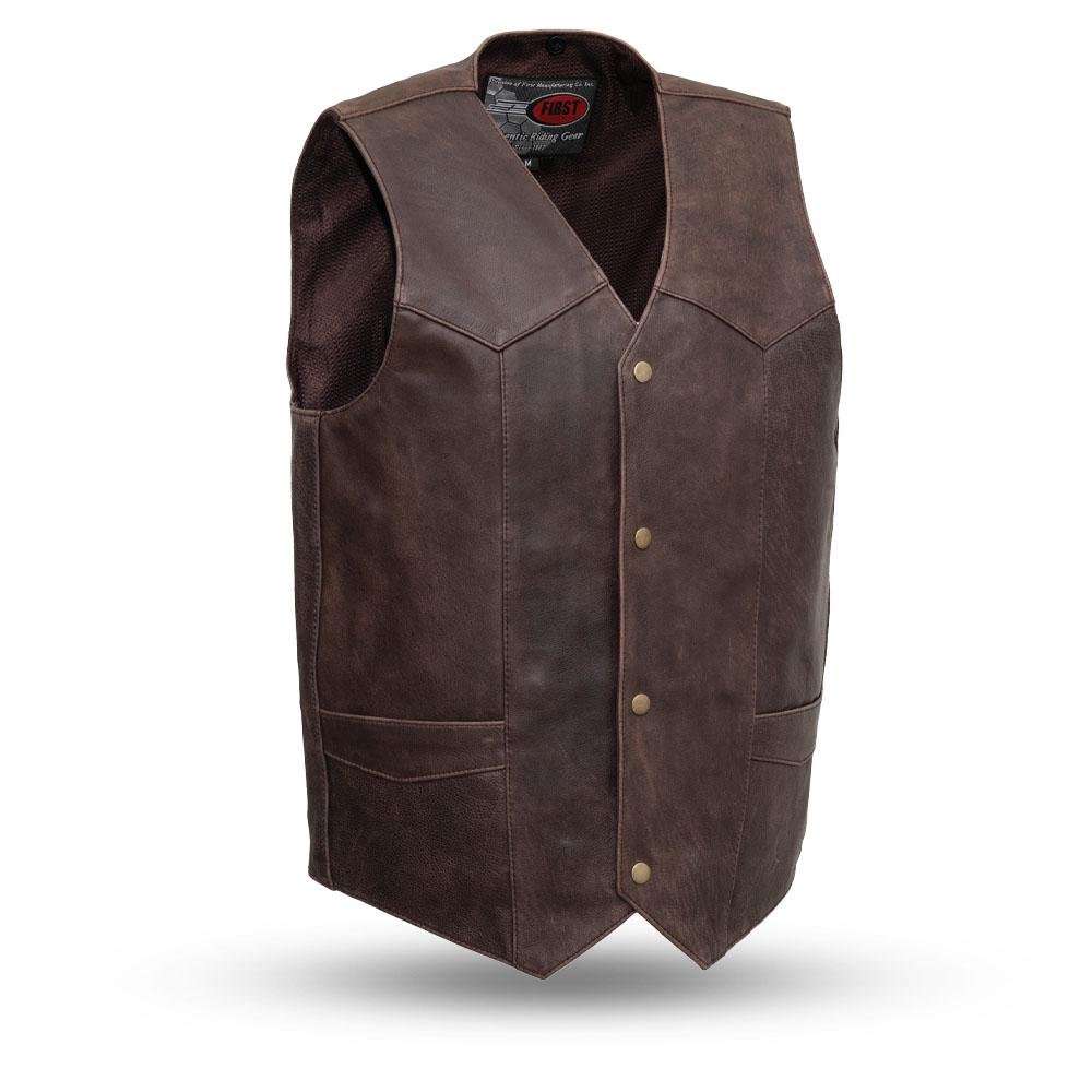 Leather Motorcycle Vest - Men's - Up To 5XL - Brown or Black - Texan - FIM643CAN-CCB-FM