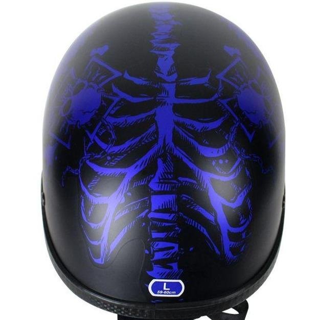 Novelty Motorcycle Helmet - Matte Blue Horned Skeletons - H501-D5-BLUE-DL