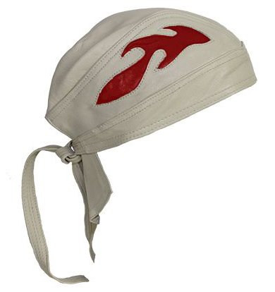 Beige Leather Skull Cap with Brown Flames - AC7-BEIGE-DL