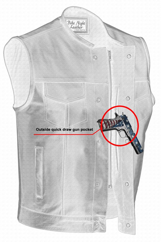 Leather Motorcycle Vest - Men's - Gun Pockets - Up To 12XL - No Collar - Big and Tall - AM9193-DS