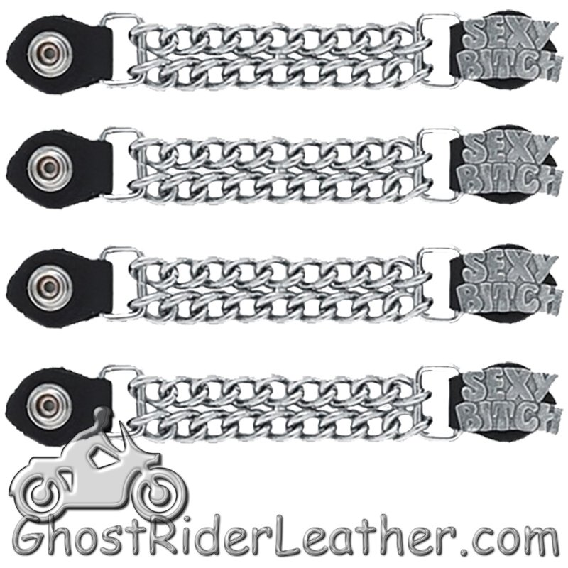 Set of Four Sexy Bitch Vest Extenders with Chrome Chain - AC1059-DL