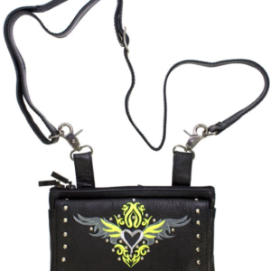 Leather Belt Bag - Lime Green - Heart Wings Design - Handbag - BAG35-EBL1-LIME-DL