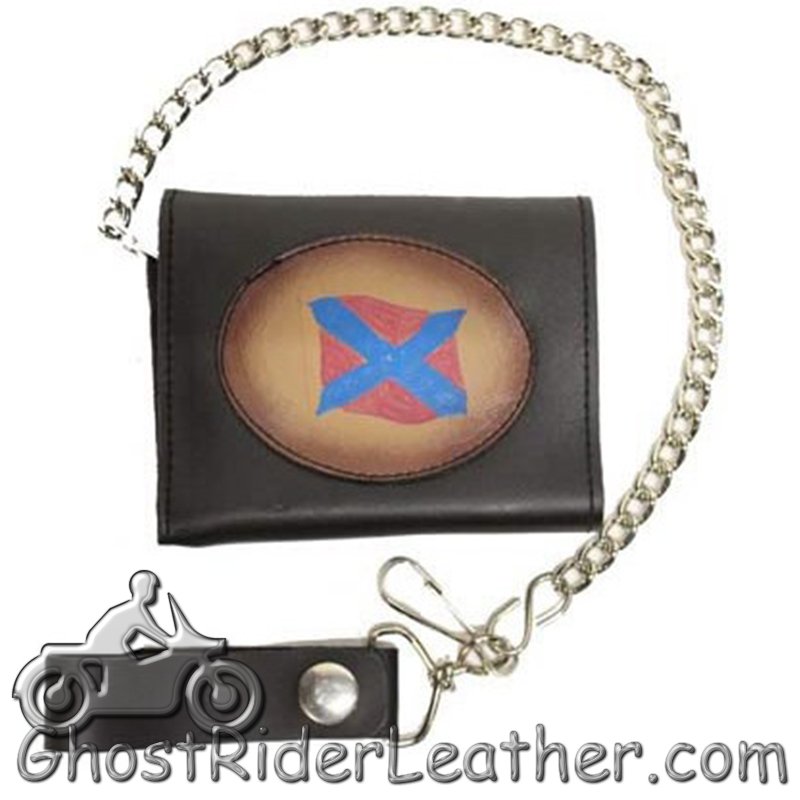 Leather Chain Wallet - 4 Inch Tri-Fold - Rebel-2 Style - AC55-REBEL2-DL