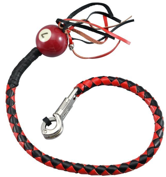 Get Back Whip - Black and Red Leather - With Pool Ball - 36 Inches - GBW6-BB-36-DL