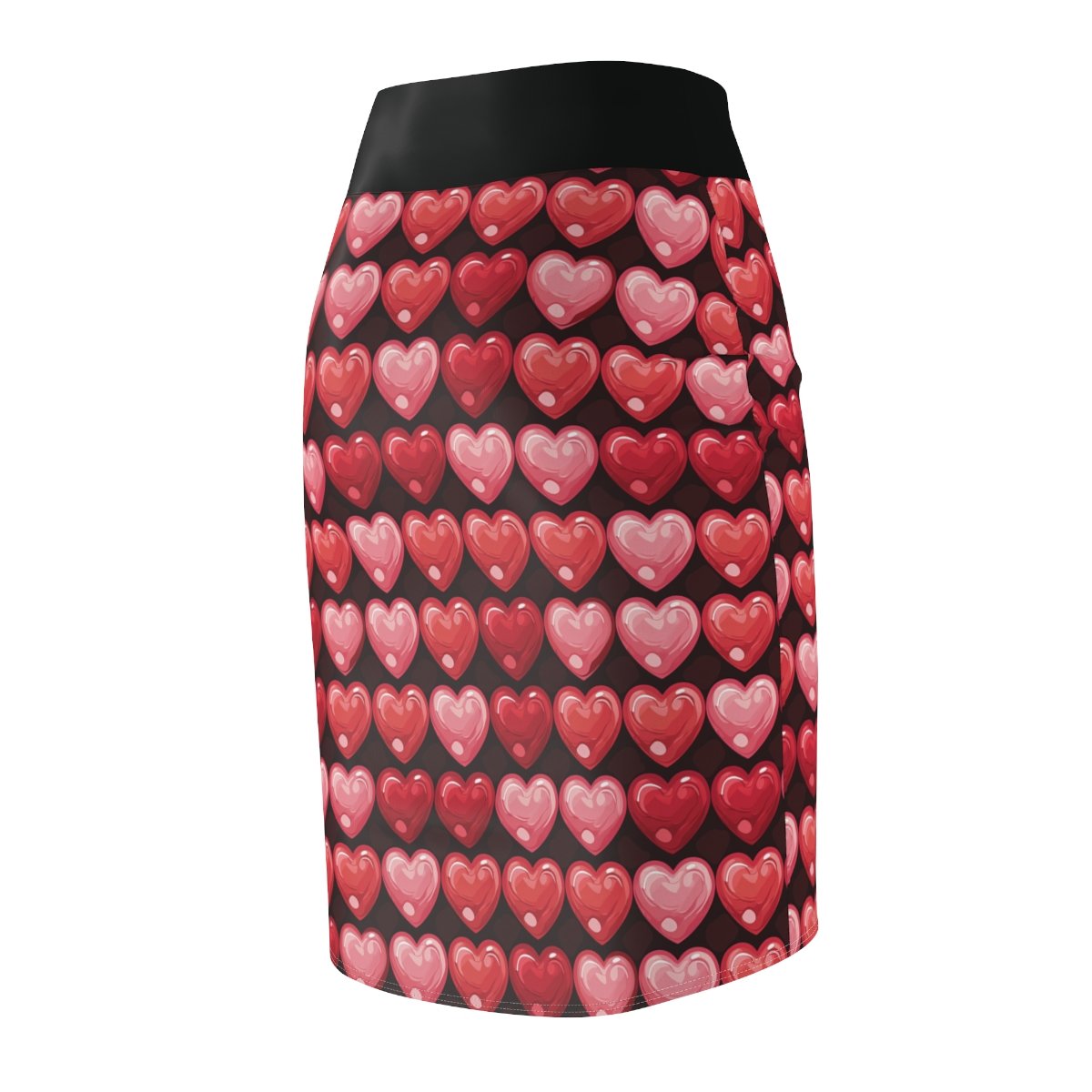 Puffy Hearts - Reds Pinks on Black - Women's Pencil Skirt (AOP) Puffy Hearts - Reds Pinks on Black - Women's Pencil Skirt (AOP)