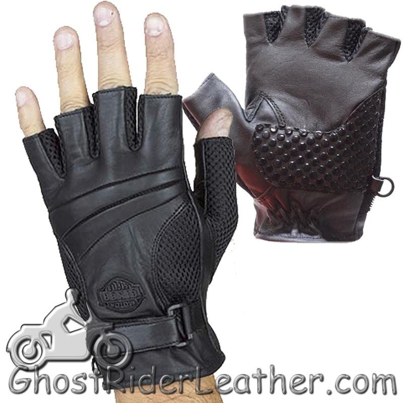 Fingerless Biker Leather Motorcycle Gloves With Gel Palms - SKU GRL-GL2092-DL