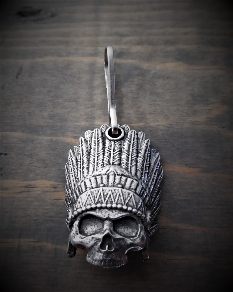 Zipper Pull - Indian Skull - Lead Free Pewter - Made In U.S.A. - BZP-29-DS