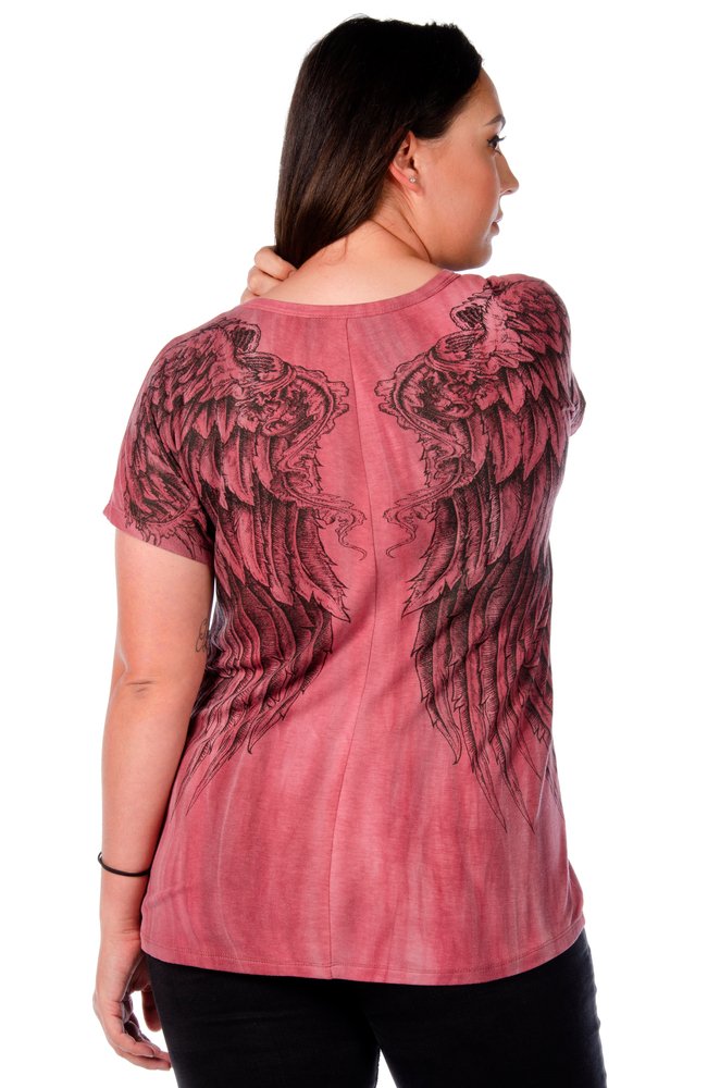 Women's Sliced Short Sleeve Shirt - Wing Graphics and Stones - 7726BRG-MW-DS