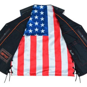 Leather Motorcycle Vest - Men's - Honor Ride - USA Flag Liner - Up To 8XL - DS156-DS