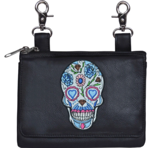Leather Clip on Bag - Sugar Skull Design - Belt Bag - 5737-00-UN
