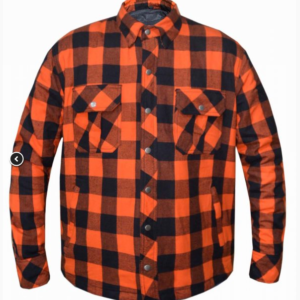 Flannel Motorcycle Shirt - Men's - Armor - Up To Size 5XL - Orange Black Plaid - TW136-16-UN