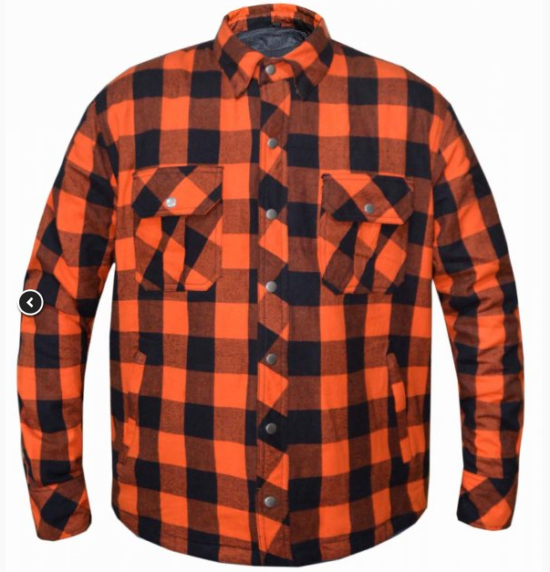 Flannel Motorcycle Shirt - Men's - Armor - Up To Size 5XL - Orange Black Plaid - TW136-16-UN