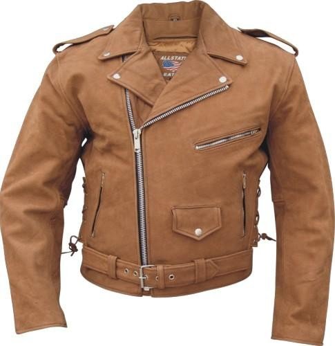 Men's Classic Style Brown Leather Motorcycle Jacket With Free Gloves- Up To Size 60 - SKU AL2015-AL