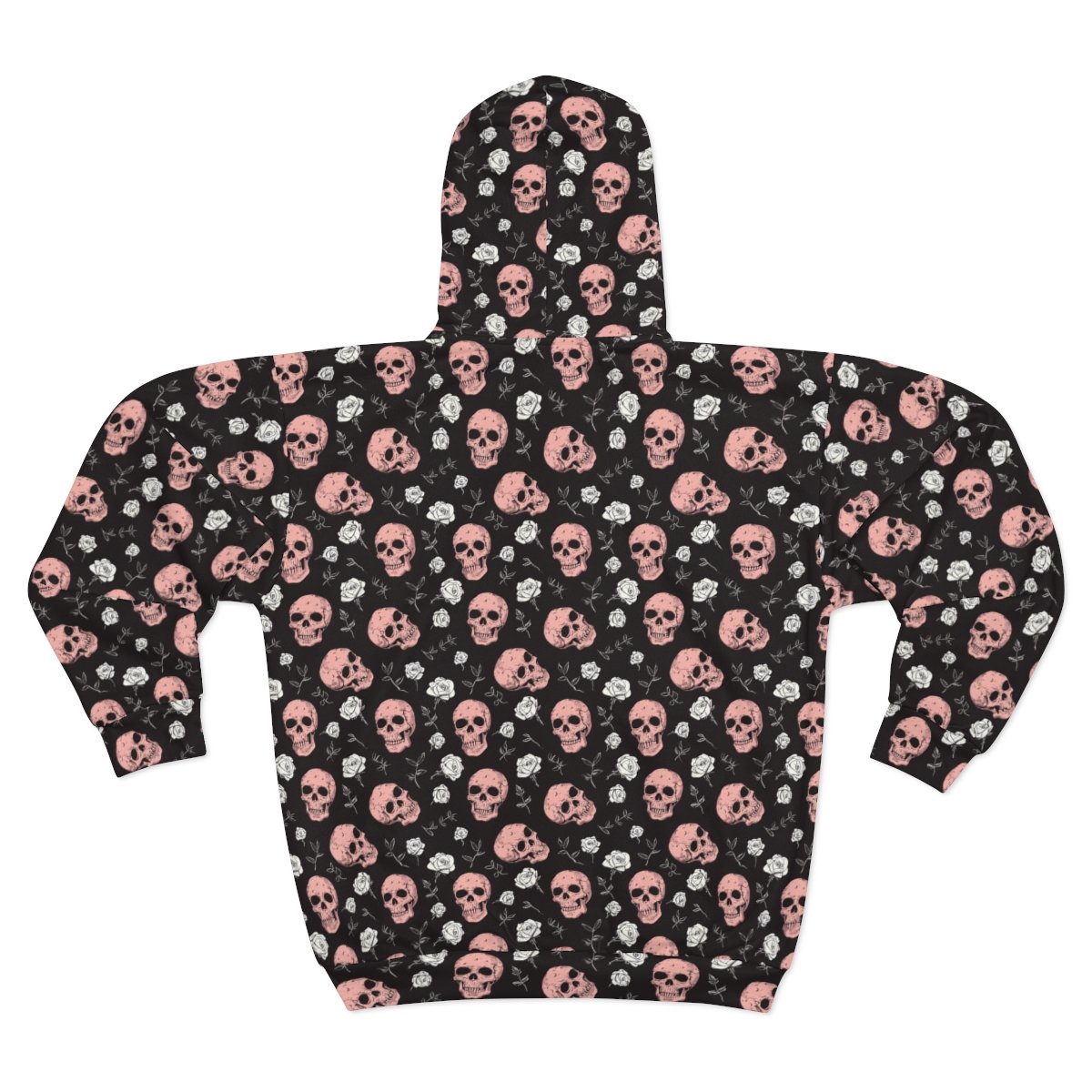 Sugar Skulls and Roses - Pink White on Black - Unisex Zip Hoodie (AOP)