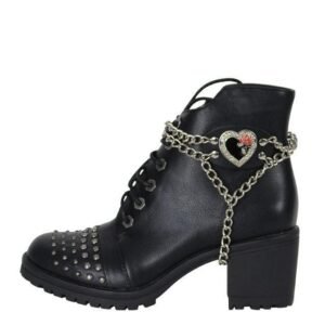 Pair of Women's Biker Boot Chains - Heart With Red Rose - BCN109-DL