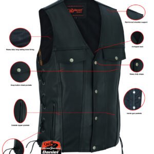 Leather Motorcycle Vest - Men's - Gun Pockets - Up To 10XL - DS124-DS