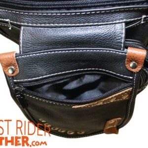 Leather Thigh Bag - Gun Pocket - Black - Touch of Brown - Motorcycle - AC1029-11-BRN2T-DL