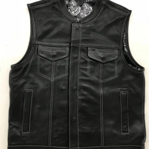 Leather Motorcycle Vest - Men's - Black Paisley Liner - Big Sizes - 4X 5X 6X 7X 8X - 6665-00-UN