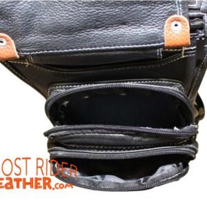 Leather Thigh Bag - Gun Pocket - Black - Touch of Brown - Motorcycle - AC1029-11-BRN3T-DL