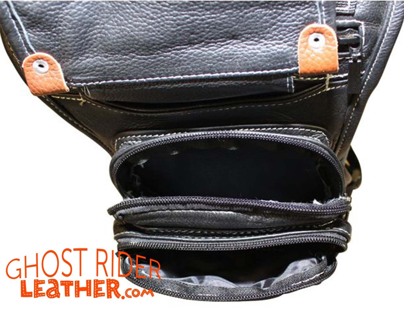 Leather Thigh Bag - Gun Pocket - Black - Touch of Brown - Motorcycle - AC1029-11-BRN3T-DL