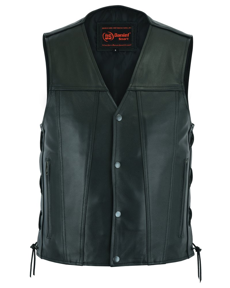 Leather Motorcycle Vest - Men's - Gun Pockets - Side Laces - Up To 9XL - DS105-DS